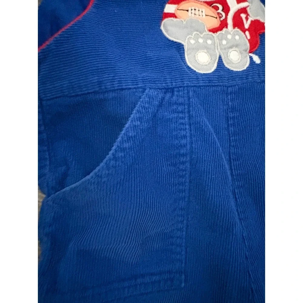 Kids Blue Corduroy Teddy Bear Football Overalls‎ Size 12 Months